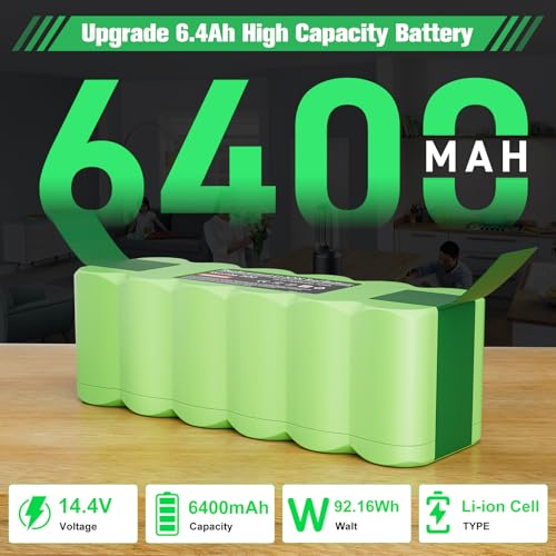 Image of Upgrade 6.4Ah 14.4V Battery Replacement for iRobot Roomba R3 500 600 700 800 900 Series 510 531 535 540 550 552 560 570 580 595 620 650 660 760 770 780 790 Vacuum Cleaner Battery
