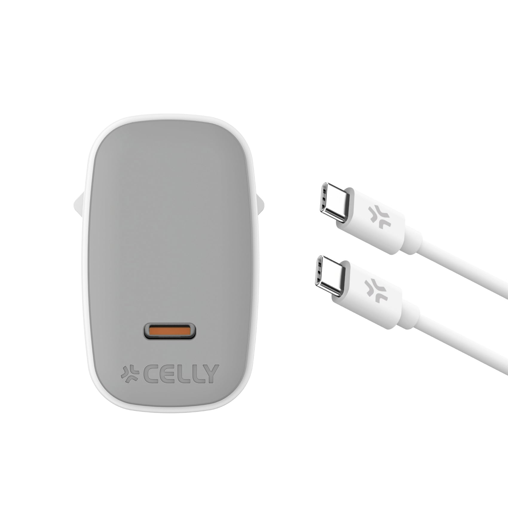 Celly UPTC1USBC65WCTC, ładowarka USB-C z kablem USB-C o długości 2 m w zestawie, przenośna ładowarka 65 W z technologią GaN, kompatybilna z różnymi modelami większości producentów