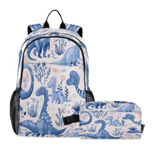 Sac à dos dinosaure bleu léger et durable avec pochette repas