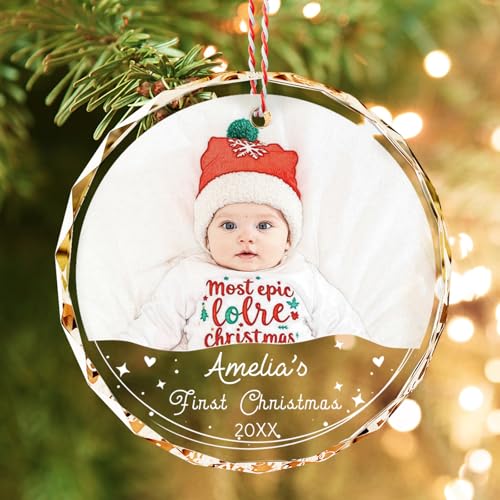 Personalized Baby's First Christmas Ornament 2025 - Custom Ornaments with Photo & Txt, Comic-Style Hanging Acrylic New Baby Keepsake for Christmas Decorations, for Newborn Baby