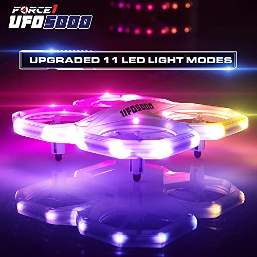 Force1 Ufo 5000 Mini Drone For Kids - Led Remote Control Drone Flying Toy, Small Rc Quadcopter For Beginners With Leds, 2.4 Ghz Remote Control, 360 Flips, 11 Led Modes, 3 Speeds, 2 Ufo Drone Batteries #TOP1