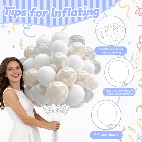 Image of 160Pcs 12 Inch White Pearl White Clear Latex Balloons Kit, Bride Balloons Arch for Bridal Shower Wedding Engagement Bachelorette Birthday Party Decorations