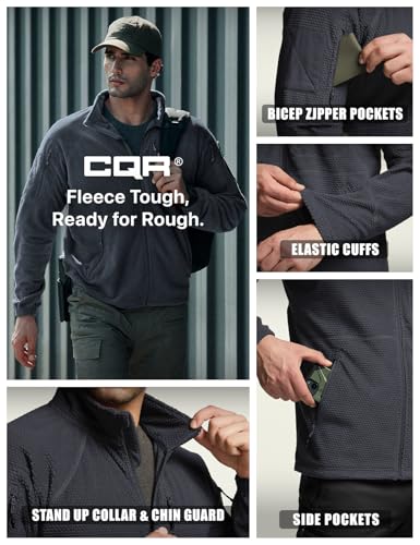 Image of CQR Men's Full-Zip Tactical Jacket, Soft Warm Military Winter Fleece Jackets, Outdoor Coats with Zipper Pockets