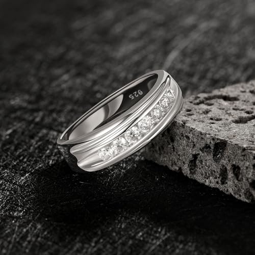 Mens Moissanite Wedding Band 7 Round Cut of D Color VVS1 Clarity Stone 925 Sterling Silver Engagement Band Promise Ring Gifts for Him Size 7-143