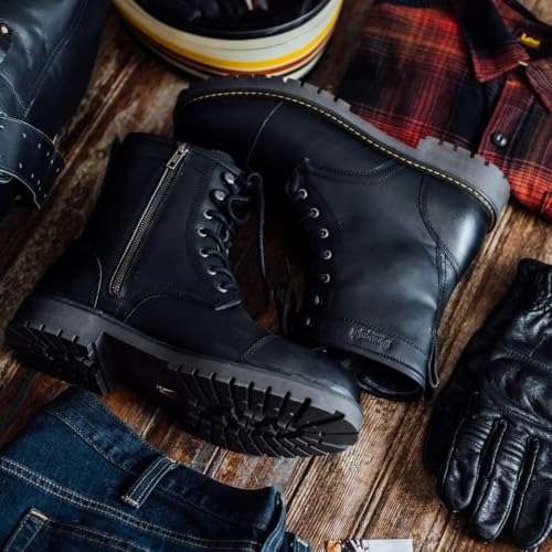 Image of Trip Machine Company Premium Leather Men's Motorcycle Riding Boots - Brute | 3 Point Protection | Ankle, Toe & Heal Protectors | Light Weight | Anti Slip Sole | With Side YKK Zipper | Lifestyle Boots