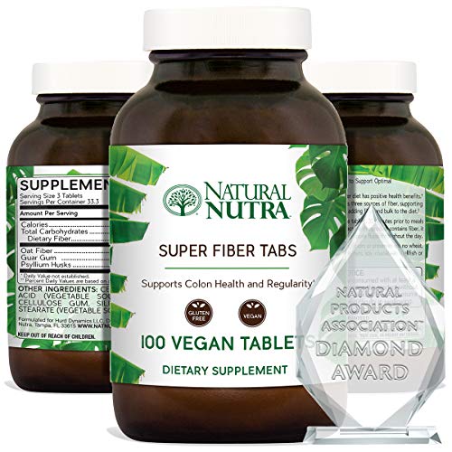 Natural Nutra Super Fiber Supplement with Oat, Psyllium Husk, Guar Gum, Colon Support Supplement, Calcium Polycarbophil, Boost Heart Health, Protect Skin, Weight Loss, 100 Vegan Tablets