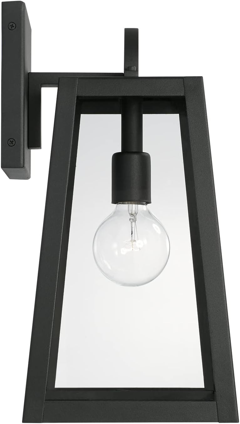 Capital Lighting 943711BK Leighton Sleek Modern Lines Clear Glass Outdoor Wet Rated Wall Mount Lantern-Style Fixture, 1-Light 100 Watt, 16" H x 8" W, Black