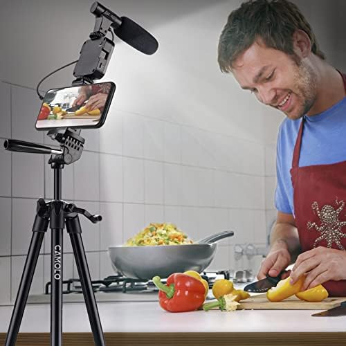 CAMOLO Vlogging Kit, Smartphone Vlog Kit with Microphone with LED Light, Phone Tripod 53 inches with Wireless Remote, Vlogging Camera for Youtube with Tripod