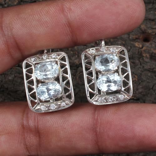 Topaze bleue boucles d'oreilles hypoallergéniques pendantes en argent