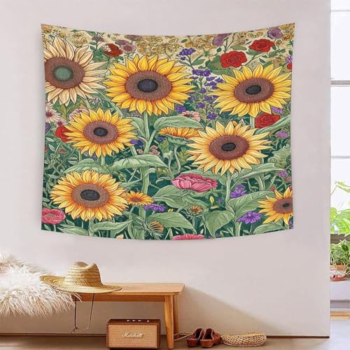 Tapisserie tournesol 3D VZOMANLEX finis les murs tristes grace a ce grand tissu decoratif