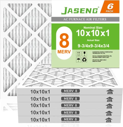JASENG 10x10x1 Furnace Air Filters 6 Pack, MERV 8 MPR 600 & FPR 5 Filtering, HVAC Air Filter Replacement (exact dimensions: 9 3-4x9 3-4x3-4)