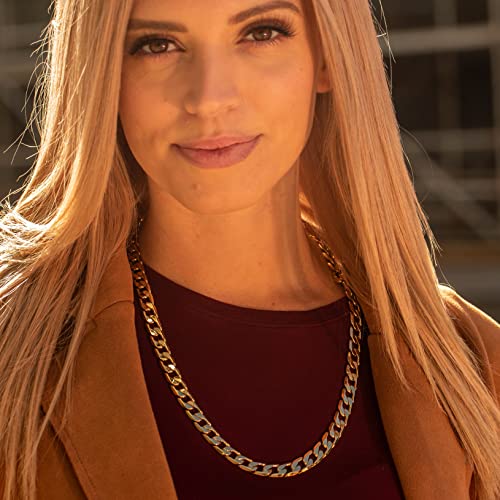 LIFETIME JEWELRY Beveled Cuban Link Curb Chain Necklaces 24k Real Gold Plated (3mm, 6mm & 9.5mm)3