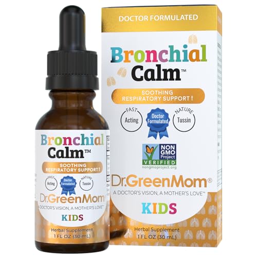 Dr. Green Mom Kids Cold Flu & Allergy Support Bronchial Calm Herbal Immune Liquid Drops for Babies Toddlers & Children Natural Cough Care Drug-Free Sugar-Free Non-GMO 1 fl oz