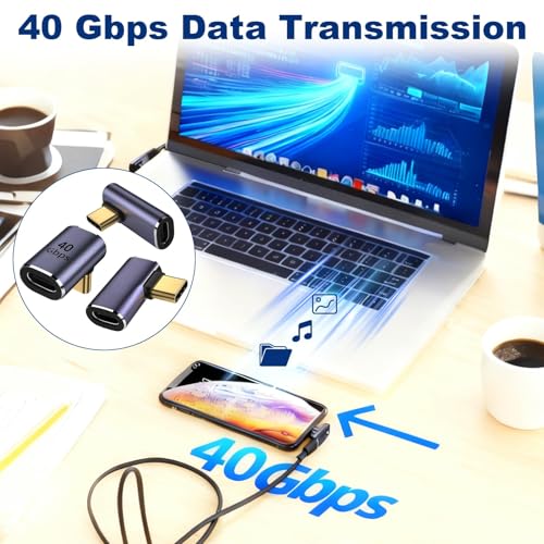 Bpzmm 3 Piezas 40Gbps Adaptadores USB-C 90 Grados USB 4.0 Transmisión de Datos y Carga para iPhone Samsung Smartphone Portátil Tableta Dispositivos Tipo C 8K Acoplador Angular Hembra a Macho Forma L - imagen 5