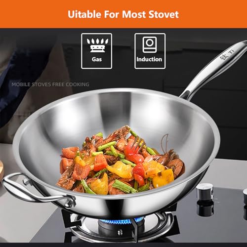Wok de titanio puro sin recubrimiento con tapa, 34 cm miniatura 4