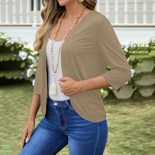 Womens 3/4 Sleeve Cardigans Lightweight Open Front Cardigan Solid Color Casual Summer Beach Cover Ups4