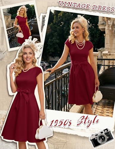 Image of Dressystar Women's Vintage 1950s A Line Cap Sleeve Cocktail Party Dress