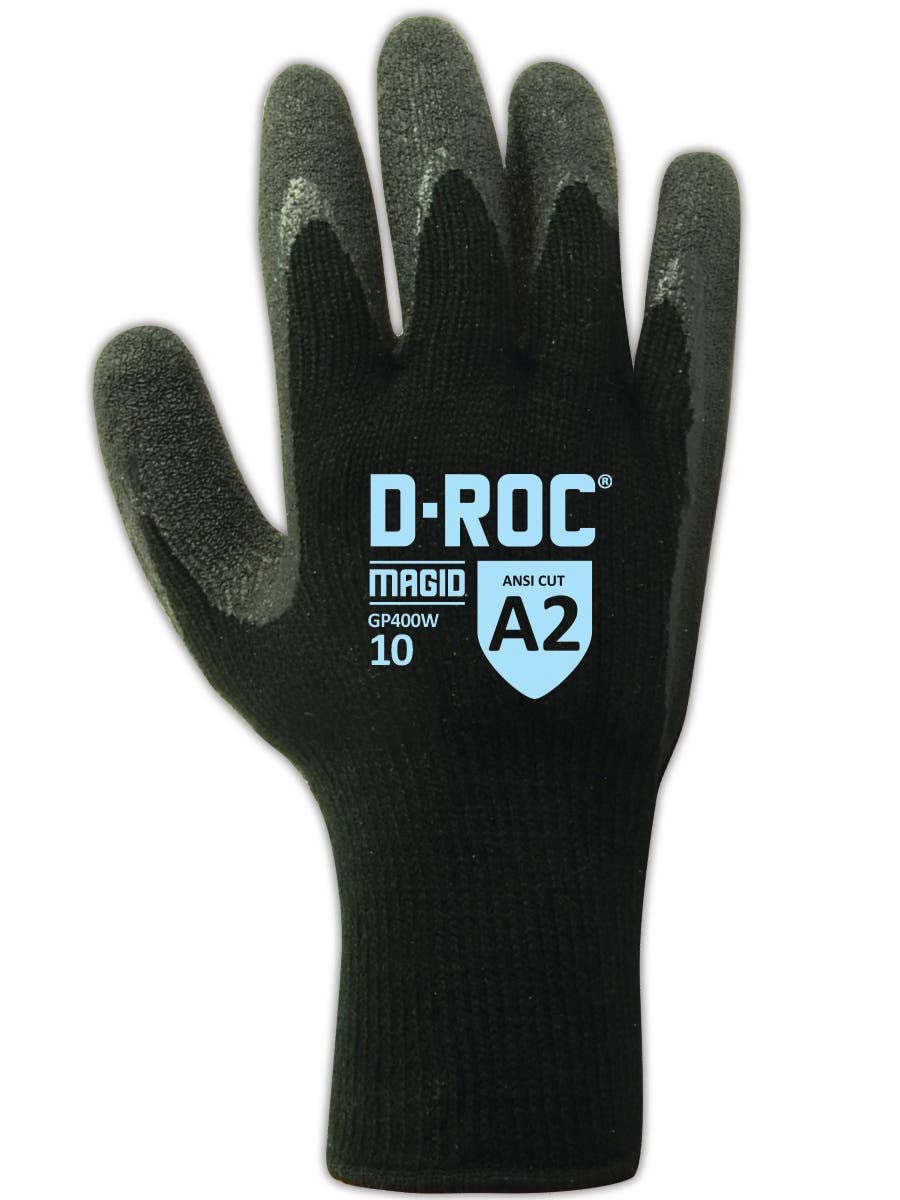 MAGID Level A2 Guantes de trabajo de invierno resistentes a los cortes, multiusos, 3 PR, revestimiento de látex resistente, talla 10/XL, reutilizables, calibre 10 (GP400W)
