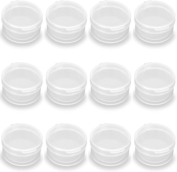 24 Paquete de Organizadores de Cuentas de Plástico Transparente Pequeños (1.26 x 0.71 pulgadas de alto), Caja de Almacenamiento Transparente Redonda para Almacenar Artículos Pequeños, Ferretería - 0.24 oz