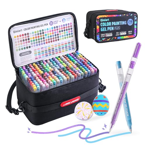 Qimiart 216 Colours Gel Pens for Colouring Glitter Gel Pens Set with Travel Case 1.0mm Gel Pens for Adult Colouring Books Drawing Doodling Journaling Art Supplies and DIY Crafts