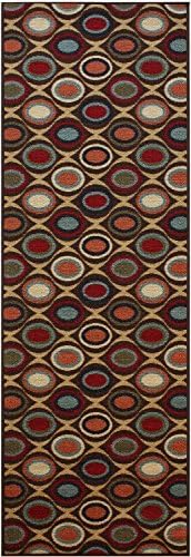 Giantech Multi-Color Printed Slip Resistant Rubber Back Latex Contemporary Modern Runners, Roundways, Thin Version, 20" Wx59 L