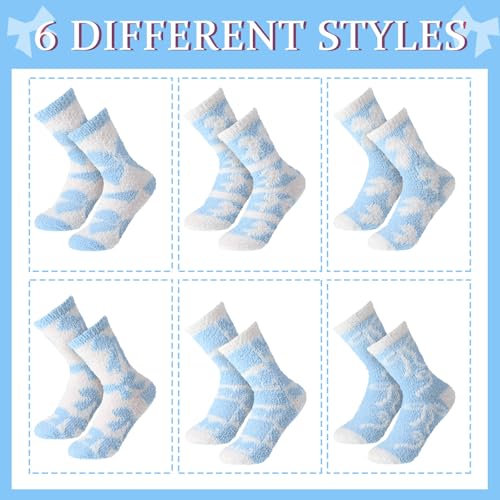 Image of Skicuff 6 Pairs Women Fuzzy Socks Bulk Slipper Warm Sleeping Crew Socks for Women Men Microfiber Soft Holiday Teacher Gifts