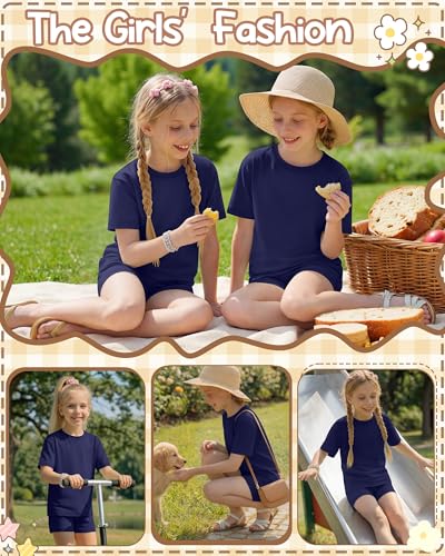 Image of Oakgarden Summer Outfits for Girls 5-14Y Athletic Casual Sets Kid Short Sleeve Shirt Bike Shorts 2 Piece Tween Trendy Clothes