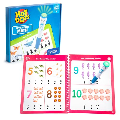 Educational Insights Hot Dots Let's Learn Pre-K Math - Preschool Math Workbook to Learn Counting & Colors with Interactive Activities, Classroom Essentials, Ages 3+