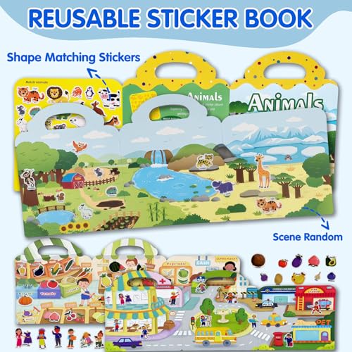 ACGROW 6 Sets Reusable Sticker Book for Kids, Puffy Jelly Stickers for Toddlers, Travel Essentials Craft Activities Toys for Boys Girls Birthday Gifts — view 2