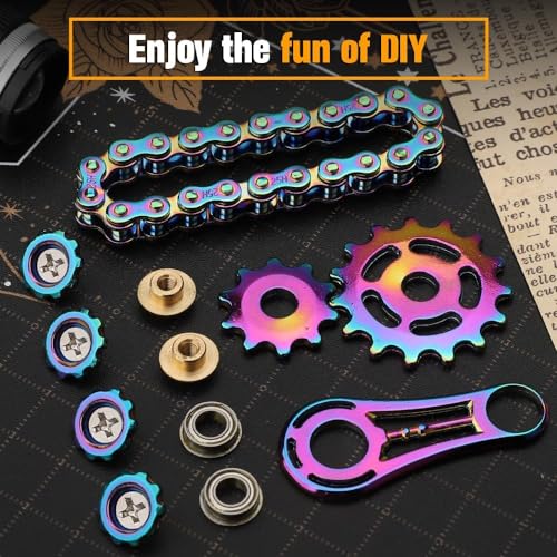 Zahnräder Fidget Kette, Coole Montage Fidget Spinner Ring Spielzeug für Kinder Erwachsene, Metall Fidgeting Fahrrad Kettenräder Würfel, EDC Neuheit Stress Relief Hand Spinner Kinetisches Geschenk