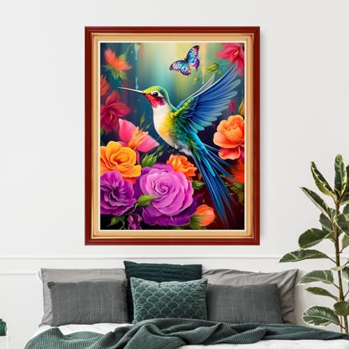 Image of Funxvoot Stamped Cross Stitch Kits Beginners Full Range of Embroidery Kits for Adults 11CT Embroidery Patterns Needlepoint Kits Printed Cross Stitch Kits-Hummingbird Flowers 16x20 inch