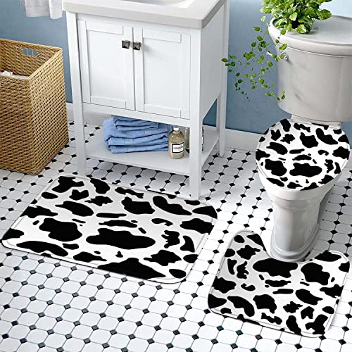 4Pcs Cow Print Shower Curtain Sets With Rugs Accessories, Black And White Pattern Bath Curtains Set Bathroom Decor With 12 Hooks 71X72 In Setyyea4 #TOP2