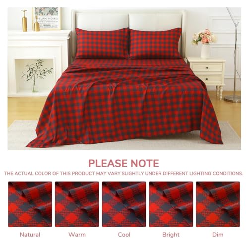 Image of MUXHOMO Full Size 4 Piece Sheet Set, Soft Breathable Bed Sheet Set for Bedroom with Deep Pocket Up to 16 inch, Wrinkle-Free & Cooling Bedding for Oeko-TEX Certified - Red Plaid