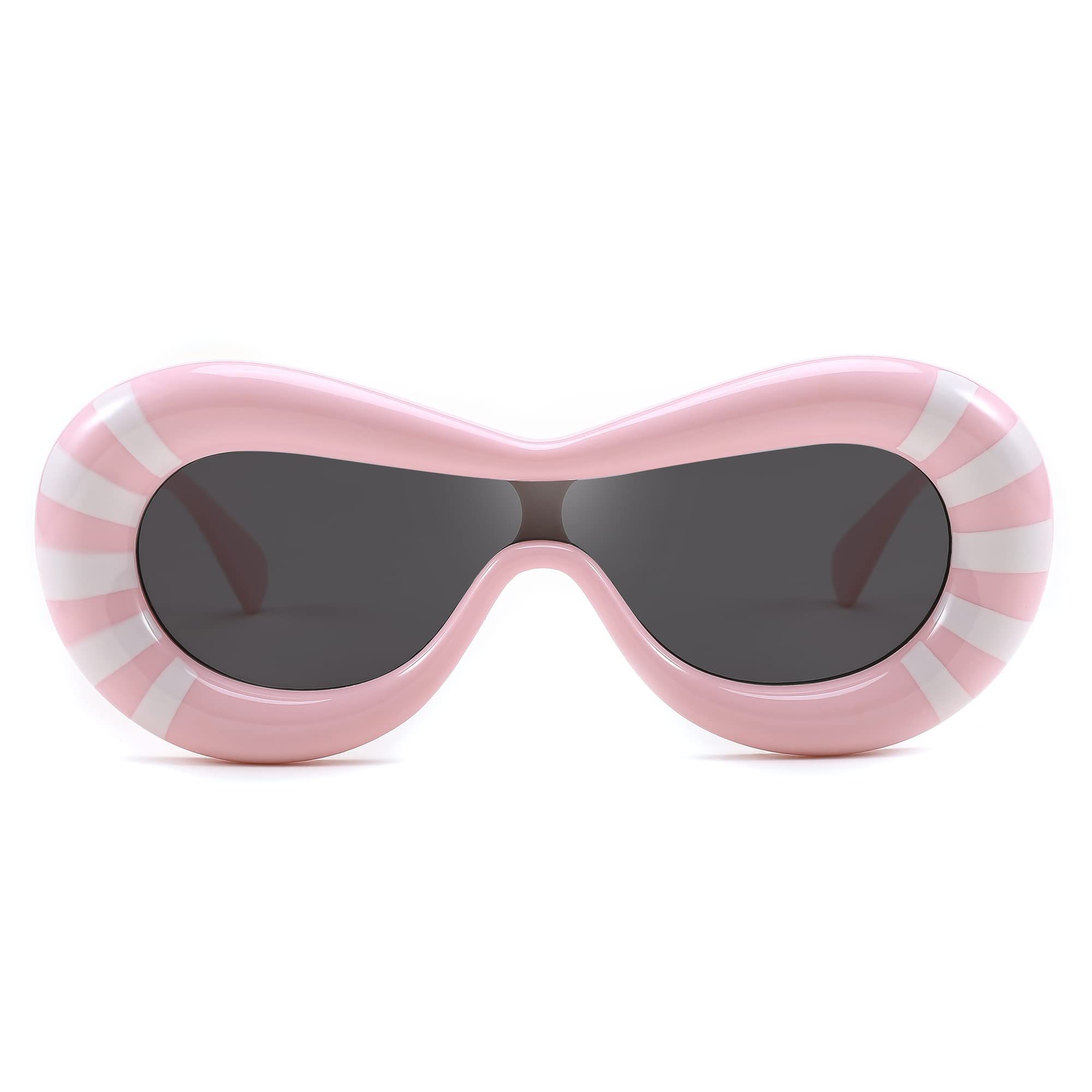 FEISEDY Inflated Oval Sunglasses for Women Men Fashion Oversized Thick Frame Y2K Glasses Funny Aesthetic Shades B9088