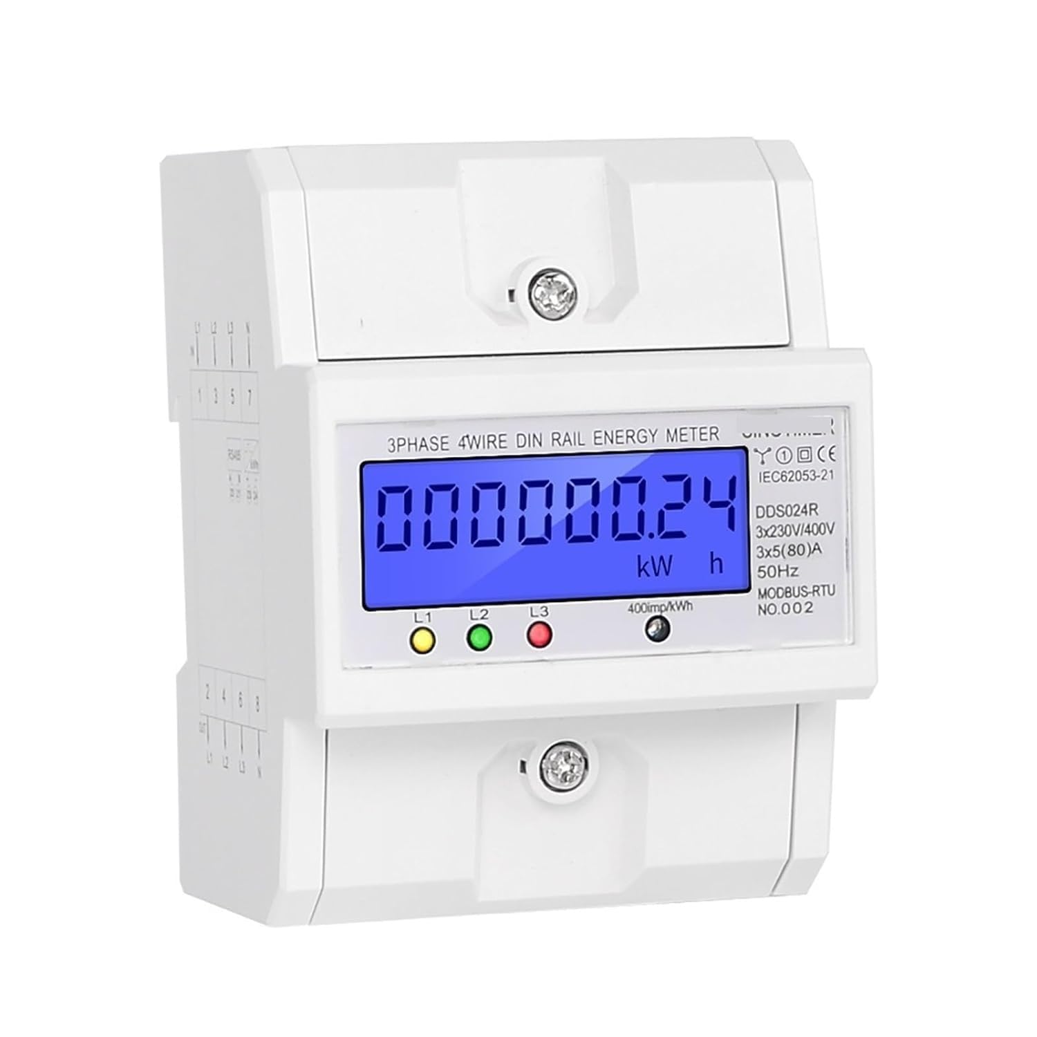 Disjoncteur Rail DIN 3 phases 4 fils wattmètre électronique consommation d'énergie compteur d'énergie 5-80A 380V AC 50Hz rétro-éclairage LCD 1 pièces