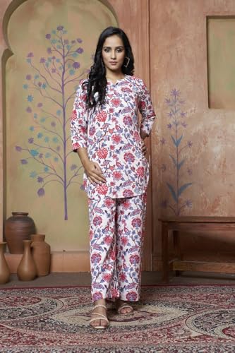 Dhruvi Trendz Womens Rayon Co-Ord Set Regular Fit Kurta Set 2 (Dt-K-W1705&Tr798_White_S)