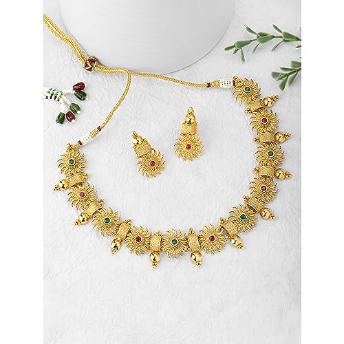 Image of Peora Gold Plated Bridal Jewellery Set with Kamarband Gift for Women Indian Traditional Ethnic Wedding