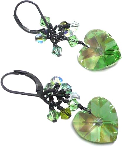 Miniatura 6 de 14x14mm Crystal Heart Spring Green Cluster Drop Earrings Gold-Filled or Sterling