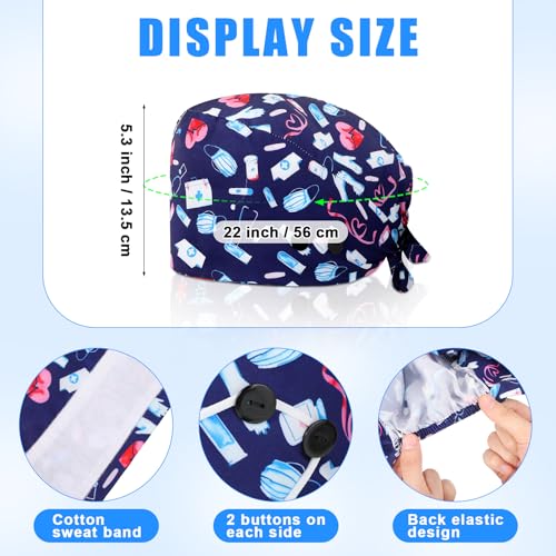 Image of Unittype 4 Pcs Nurse Caps for Women Nursing Working Caps with Button and Sweatband Adjustable Elastic Scrub Hats for Dentist