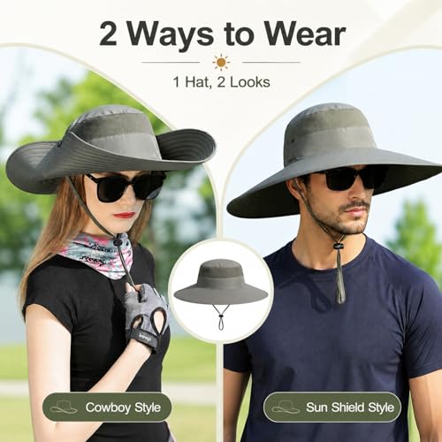 Image of Wide Brim Sun Hat for Men Women UV Protection Ventilated Summer Hats for Fishing Hiking Garden Beach