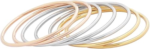 Miniatura 2 de Edforce Stainless Steel Juego de pulseras tipo brazalete redondas finas y brillantes para mujer, juego de 7