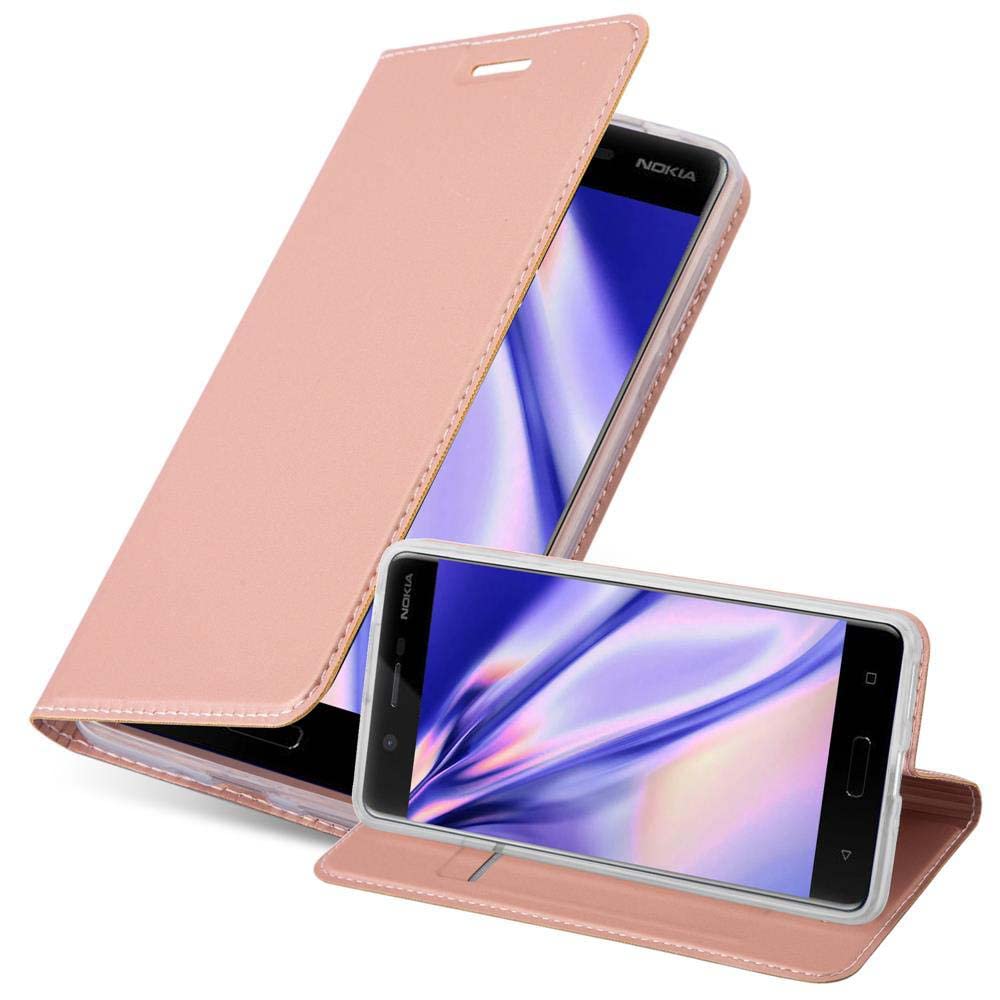 Cadorabo Custodia Libro per Huawei P10 PLUS in CLASSY ORO ROSA – con Vani di Carte, Funzione Stand e Chiusura Magnetica – Portafoglio Cover Case Wallet Book Etui Protezione