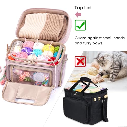 Image of MYBAGZING Crochet Bag Organizer - Yarn Bags for Crocheting - Crochet Storage Bag with Pockets for Crochet Hooks, Crochet Accessories - Yarn Organizers - Yarn Holders for Crocheting - Knitting Bags