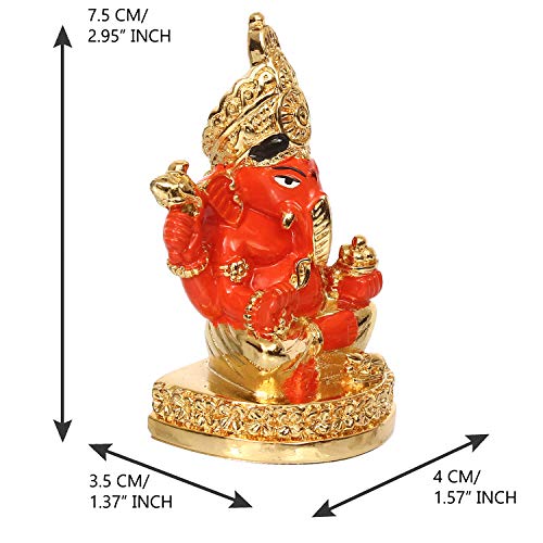 Image of eCraftIndia Gold Plated Orange Siddhivinayak Ganesha Decorative Showpiece for Home /Temple /Office /Car Dashboard