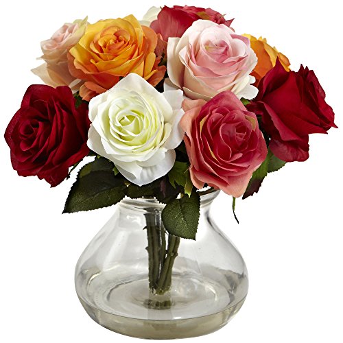 nearly natural roses - Nearly Natural 1367-AS Rose Arrangement with Vase, Assorted