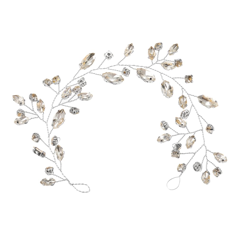 Crystal Flower Vine Headband Tiara Crown for Women Bride Flower Girls Rhinestone Elegant Floral Leaves Branch Crown Wedding Engagement Valentine's Day Anniversary Hair Accessories Jewelry(Silver)