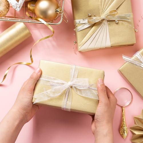 RUSPEPA Gold Wrapping Paper - Christmas Gift Wrap Pearly - luster Paper Perfect for Wedding, Birthday, Valentine\'s Day, Christmas, Baby Shower, DIY Bouquet -17 Inches X 32.8 Feet - Thumbnail 3