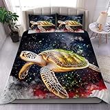 Sea Turtle Comforter Set,Ocean Sea Turtle Bedding Set for Kids Teens- Sea Turtle Bedding Set-Green Turtle Surrounded by bioluminescent Plankton- Bed Set with 2 Pillowcases for Kids Room Decor EZ0oPo