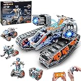 HOGOKIDS 5-in-1 Roboter Bausatz mit LED, RC-Technik Bauspielzeug mit App & Fernbedienung, Panzer-Rennwagen, programmierbar, wiederaufladbar, Geschenk für Jungen und Mädchen von 6–12+ Jahren(604 Teile)