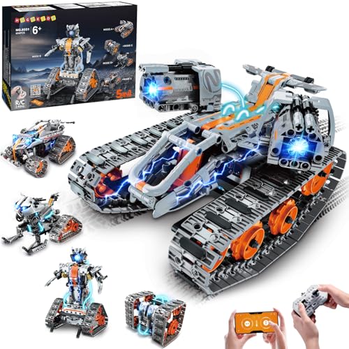 HOGOKIDS 5-in-1 Roboter Bausatz mit LED, RC-Technik Bauspielzeug mit App